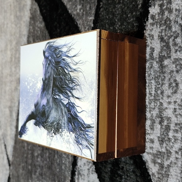 VINTAGE WINTER THUNDER HORSE MACKINAC ISLAND MICHIGAN CEDAR DECOR KEEPSAKE BOX - Picture 5 of 15